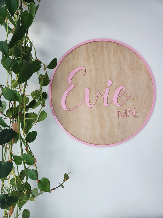 Round double layer Wood and acrylic sign