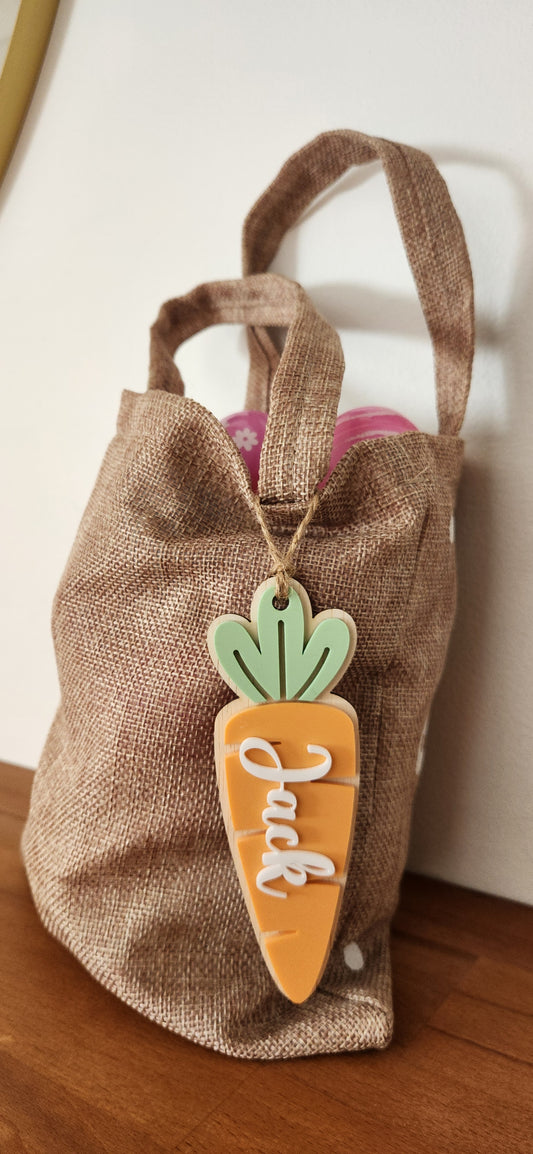 Easter-themed name tag with floral design from Kai & I Design, featuring a personalized space for a child's name.