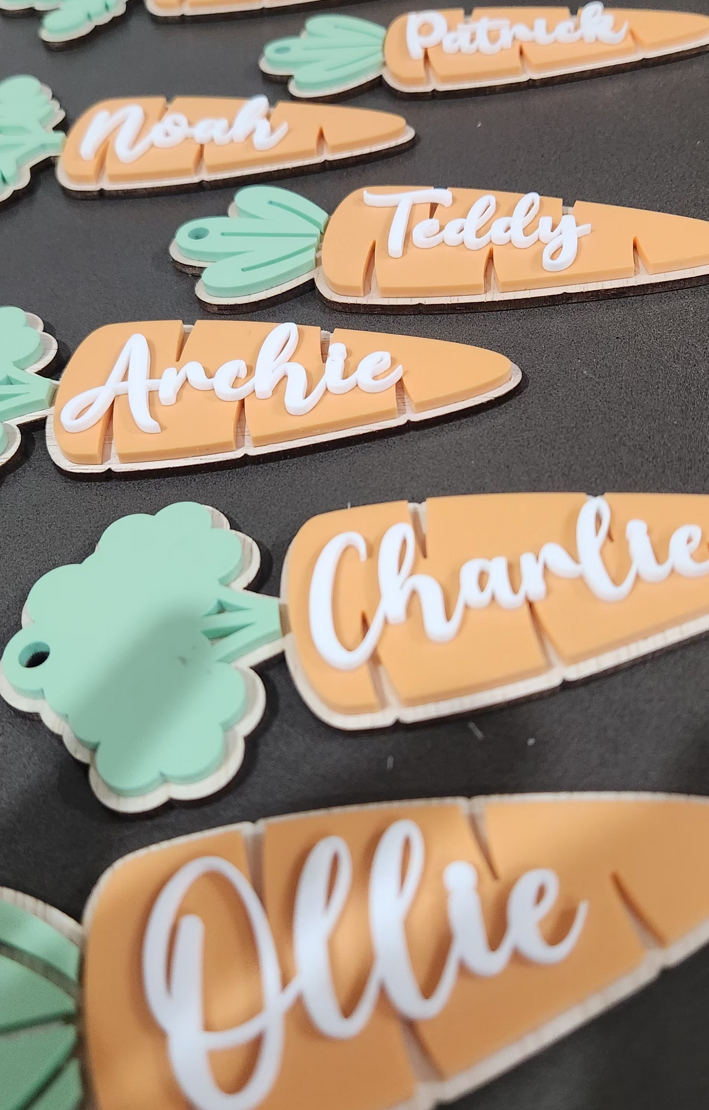 Easter-themed personalized name tag by Kai & I Design featuring colorful spring motifs and space for a custom name.