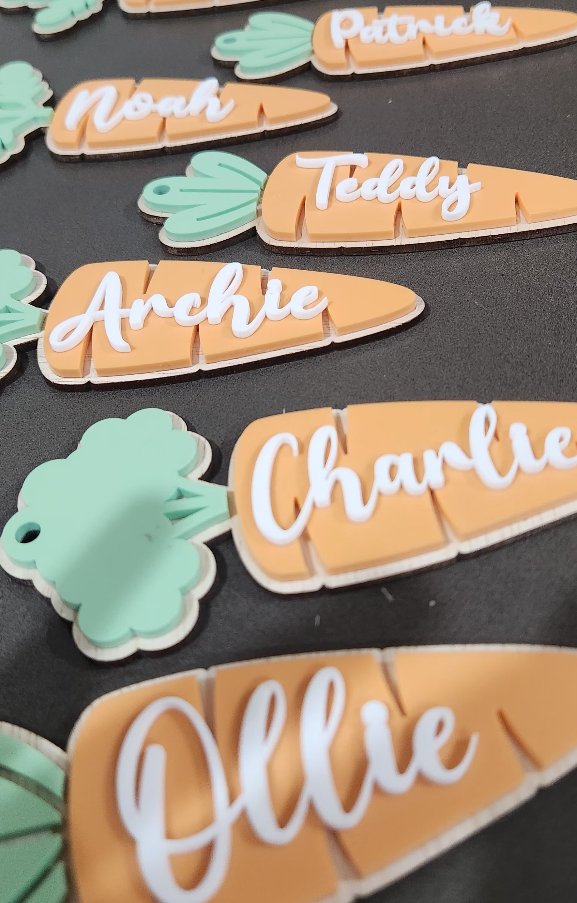 Easter-themed personalized name tag by Kai & I Design featuring colorful spring motifs and space for a custom name.